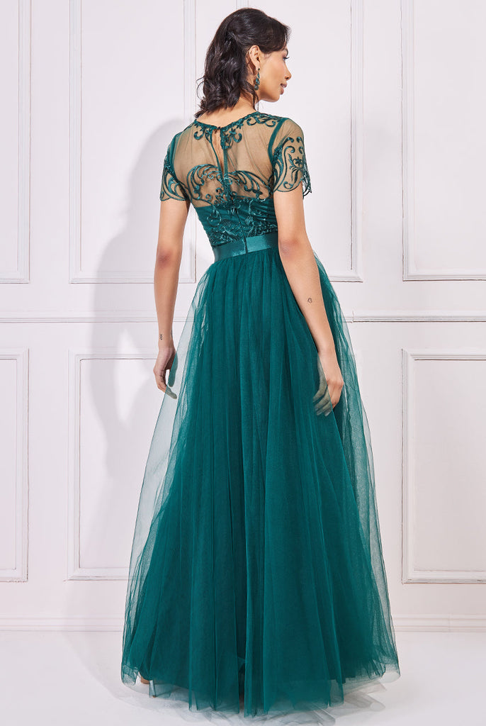 Goddiva Embroidered Mesh With Plain Mesh Maxi Dress Tradegala Goddiva Embroidered Mesh With Plain Mesh Maxi Dress Tradegala