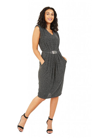Silver Belted Bodycon Dress Mela London