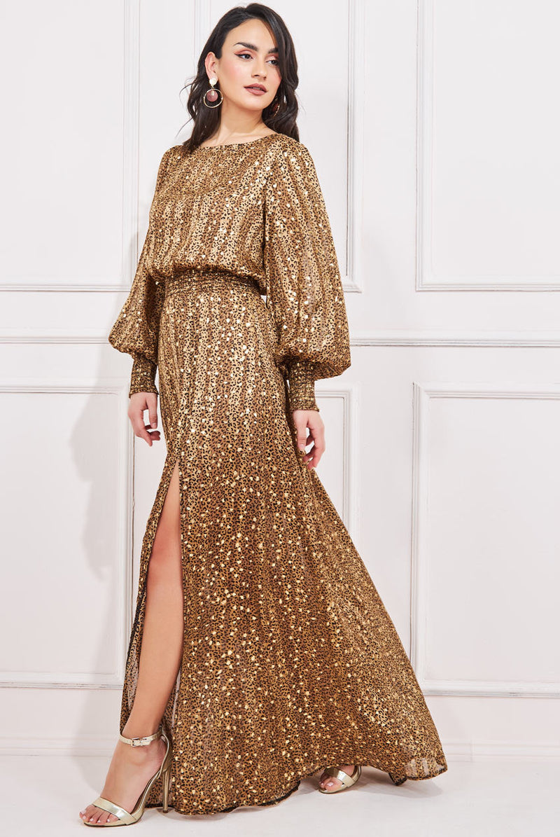 Shirred Waist Chiffon Printed Maxi Dress Goddiva