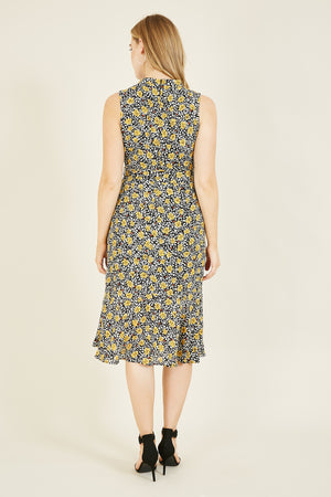 Black Floral Wrap Over Midi Dress Mela London