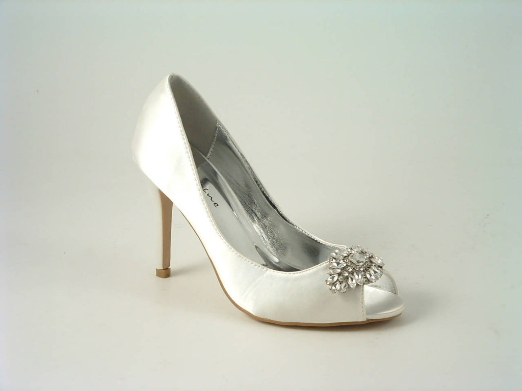 Glitz Shoes Diamante Satin Heel Peep Toe Court Shoe Sabatiné F240 Glitz Shoes