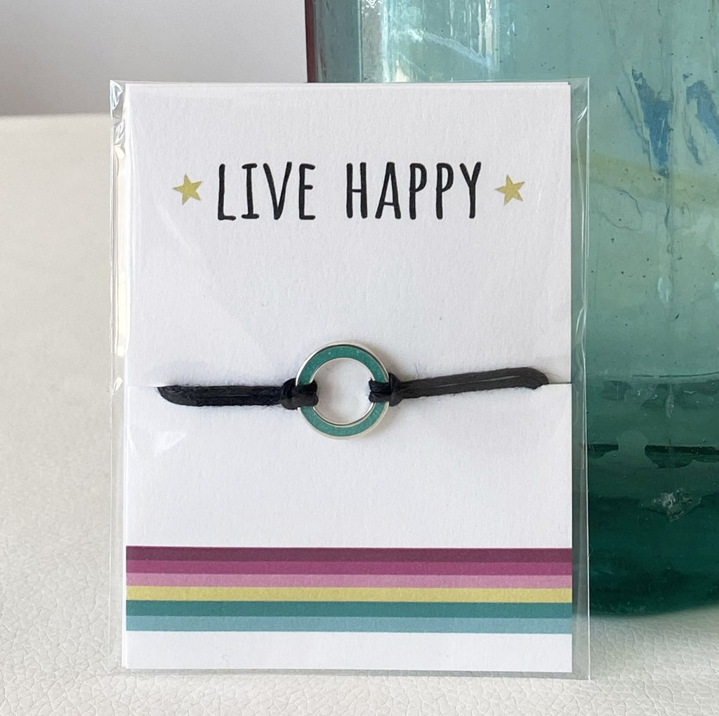 Live Happy with stripped bottom Coral and Mint