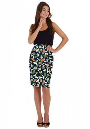 Falda Vintage Pencil Skirt In Mushroom Print Dolly and Dotty