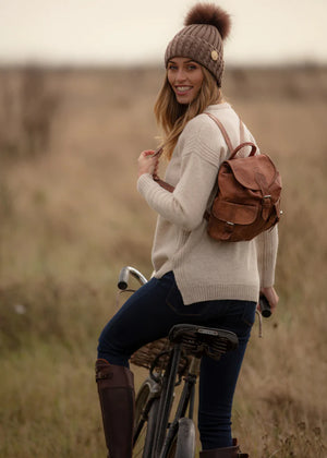 Small Leather Rucksack - Tan Berber Leather
