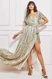 Goddiva Wrap Printed Chiffon Maxi Dress