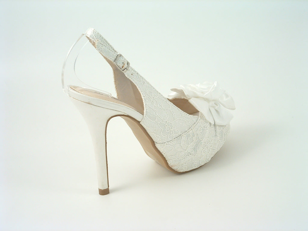 Kesha Ivory Lace Peep Toe Court Shoe Glitz Shoes