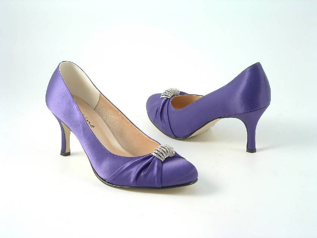 Glitz Shoes Diamante Purple Satin Mid Heel Court Shoe Glitz Shoes
