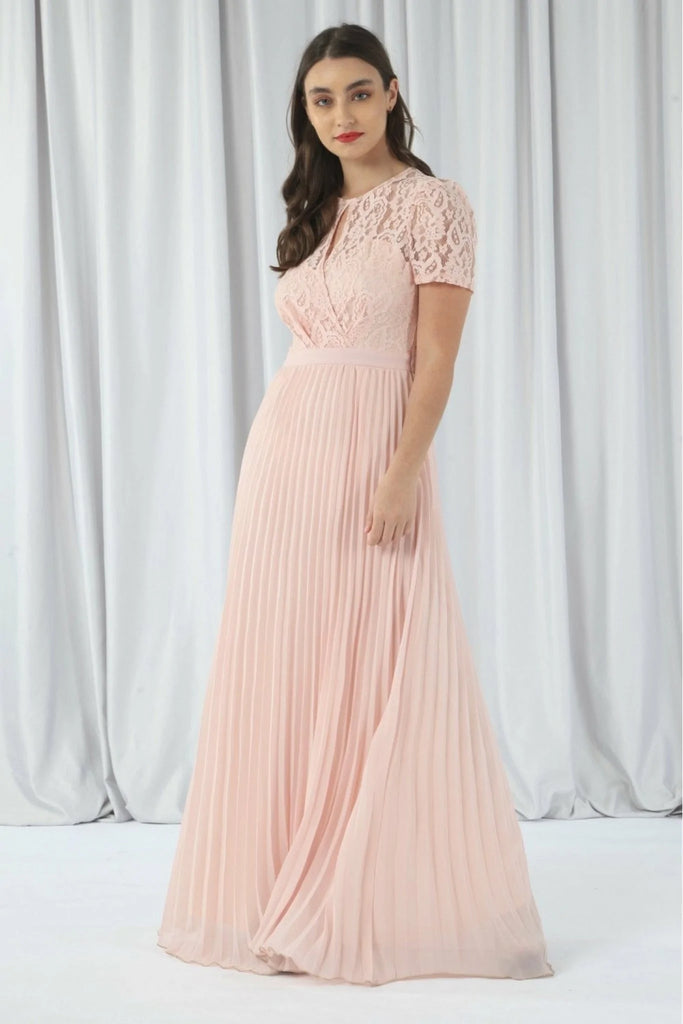 Pink Pleated Sleeve Lace Dress Double Second