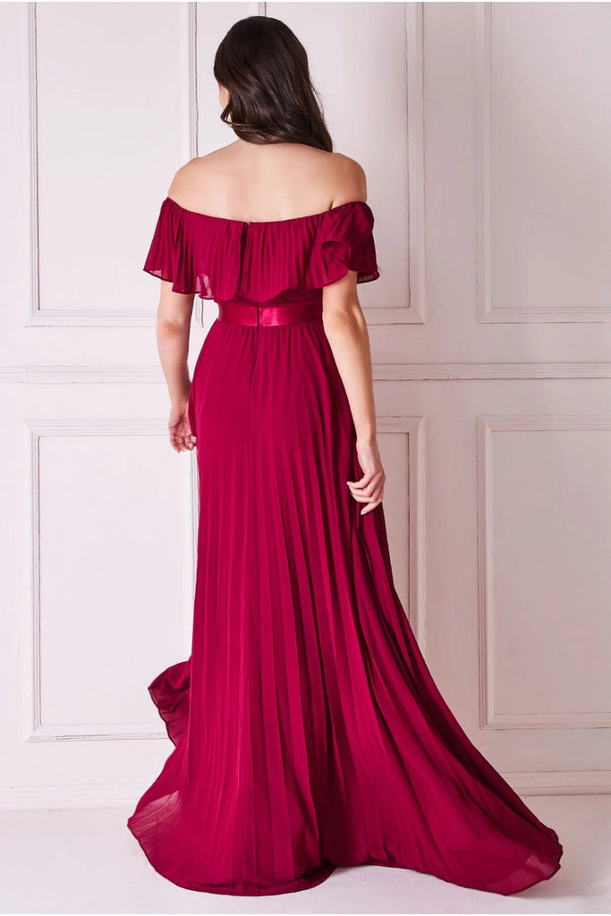 Goddiva Pleated Chiffon Off Shoulder Maxi Dress Tradegala Goddiva Pleated Chiffon Off Shoulder Maxi Dress Tradegala