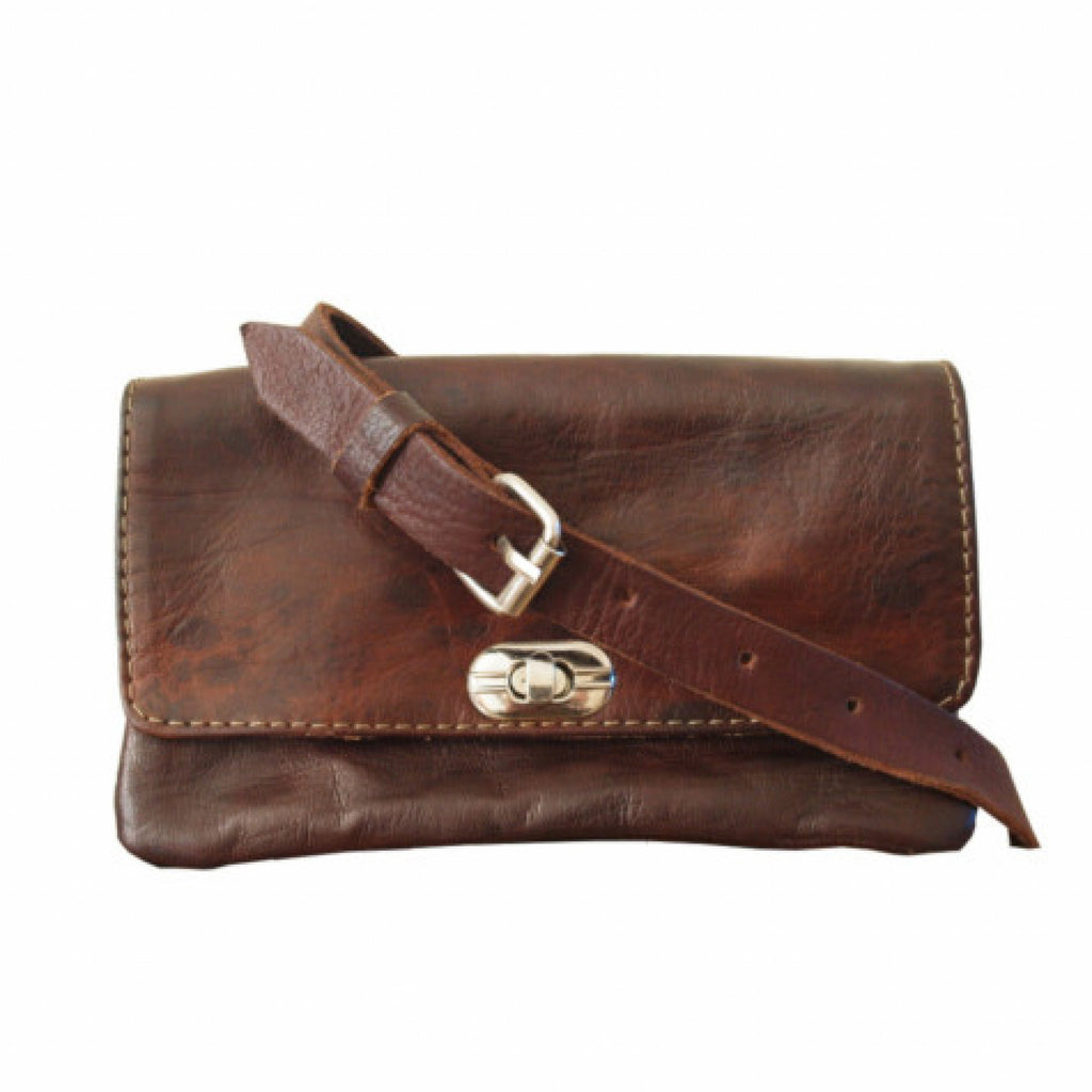 Soft Leather Shoulder Bag With Clasp in Tan Berber Leather