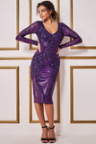 Goddiva Contrast Sequin Long Sleeve Midi Dress