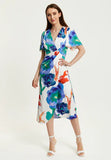 Liquorish Floral Print White Based Midi Wrap Dress