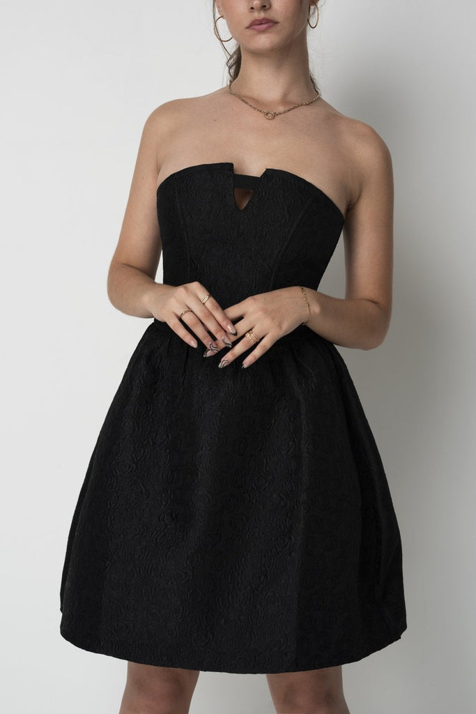 black strapless skater dress Strapless Bow Detail A Line Dress Black