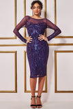 Goddiva Long Sleeve Sequin Flame Midi Dress