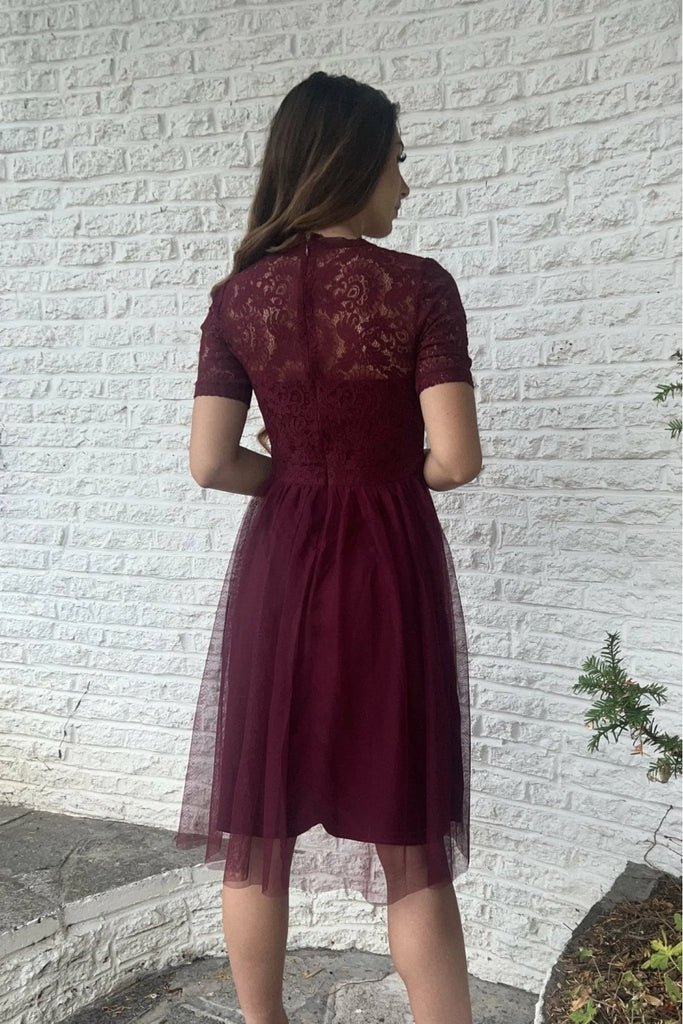 Red Lace Dress With Tulle Skirt Double Second