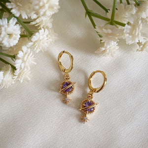 Orion Purple Planet and Star Huggie Hoops Wisteria London