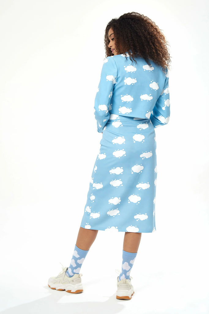 Cloud Print Skirt In Blue Liquorish