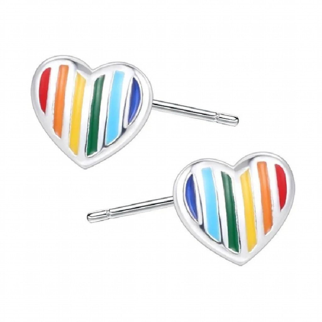 Stylacity Sterling Silver Rainbow Heart Small Stud Earrings Stylacity