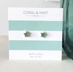 Turquoise glitter Enamel Star Studs   Coral and Mint