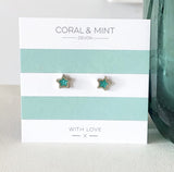Coral And Mint Turquoise Glitter Enamel Star Studs