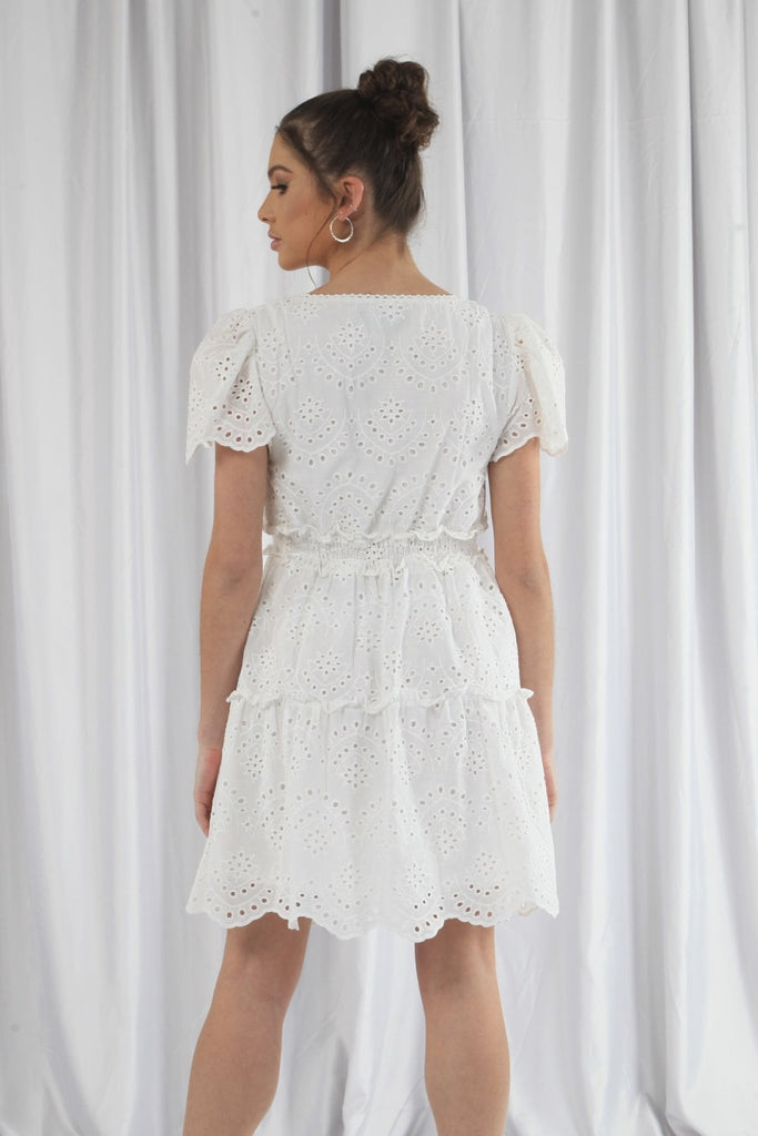 Puff Sleeve White Broderie Dress Double Second