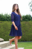 Double Second Navy Chiffon Pleat Detail Dress