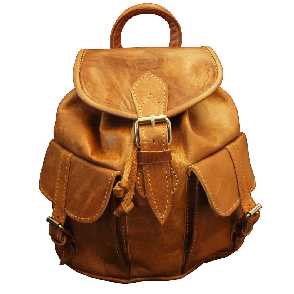 Small Leather Rucksack - Tan Berber Leather
