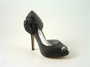 Glitz Shoes Glamour N Glitz Satin Flowered Peep Toe High Heel Court Shoe Glitz Shoes