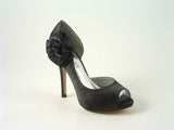 Glitz Shoes Satin Flowered Peep Toe High Heel Court Shoe
