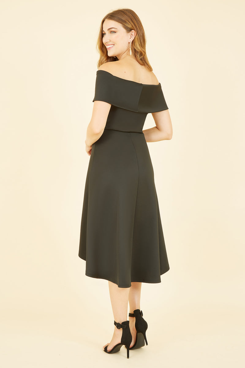Black Bardot Dipped Hem Dress Mela London