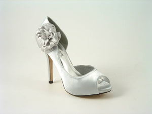 Glitz Shoes Glamour N Glitz Satin Flowered Peep Toe High Heel Court Shoe Glitz Shoes