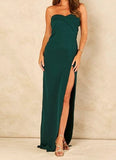 Signage Bardot Maxi Gown Dress With Side Split In Green