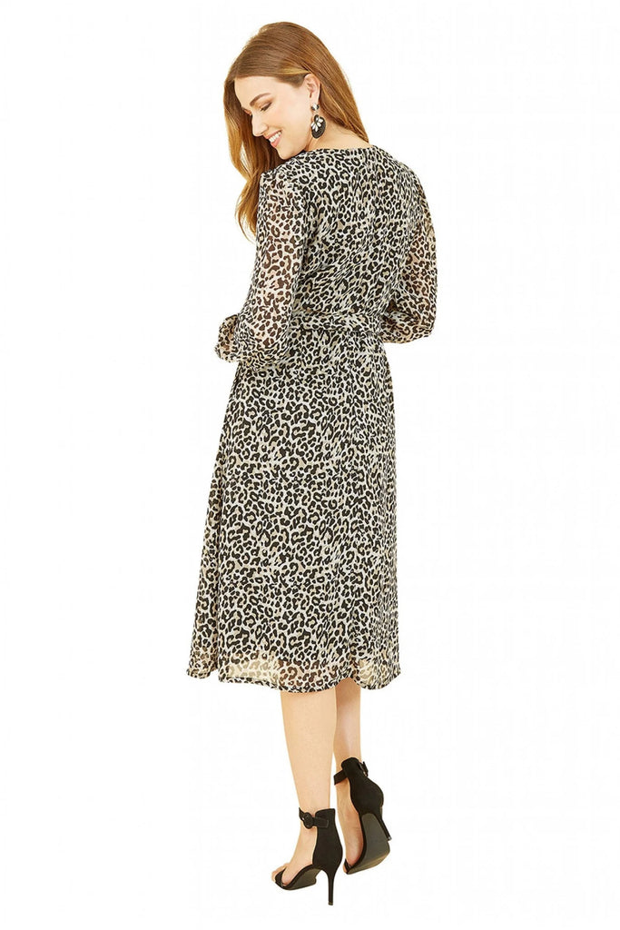 Black Leopard Long Sleeve Skater Dress Yumi