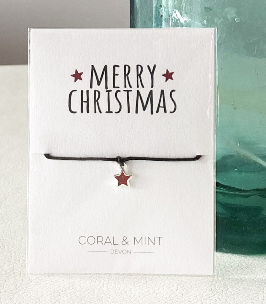 Merry Christmas - Glitter Red Star Charm Coral and Mint