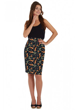 Falda  Vintage Pencil Skirt In Fun Fox Print Dolly and Dotty