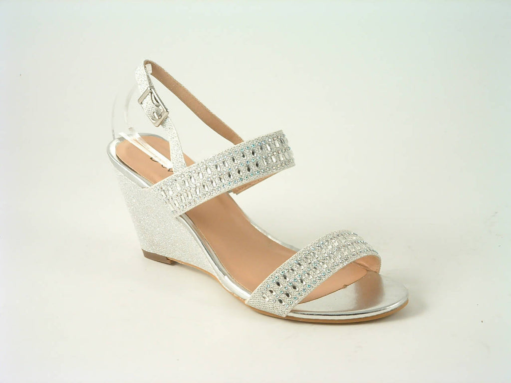 Glitz Shoes Divine Glitter Diamante Mid Wedge Heeled Sandal Glitz Shoes