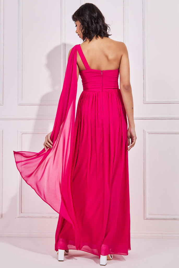 Goddiva One Shoulder Pleated Chiffon Scarf Maxi Dress Tradegala Goddiva One Shoulder Pleated Chiffon Scarf Maxi Dress Tradegala