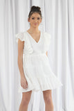 Double Second White Broderie Frill Sleeve Tiered Dress