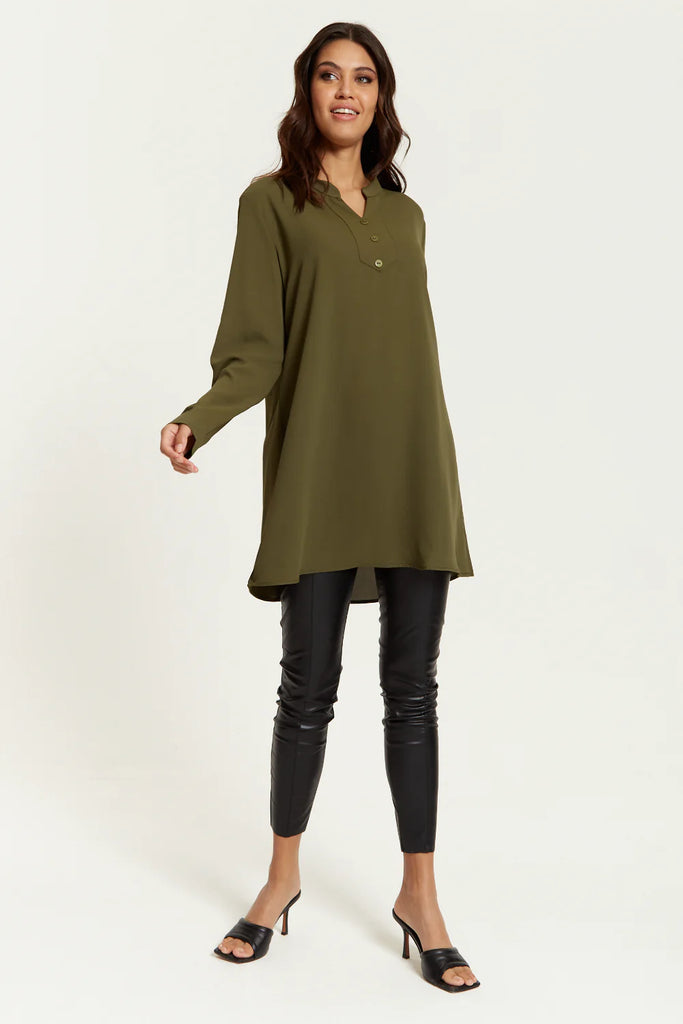Long Sleeves Button Detailed Tunic Hoxton Gal