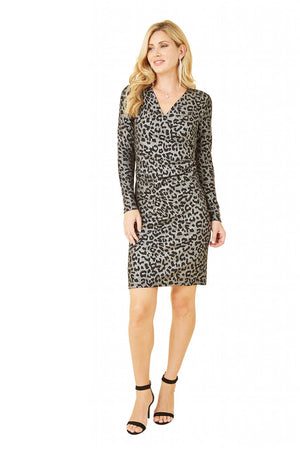 Silver Leopard Print Bodycon Midi Dress Mela London