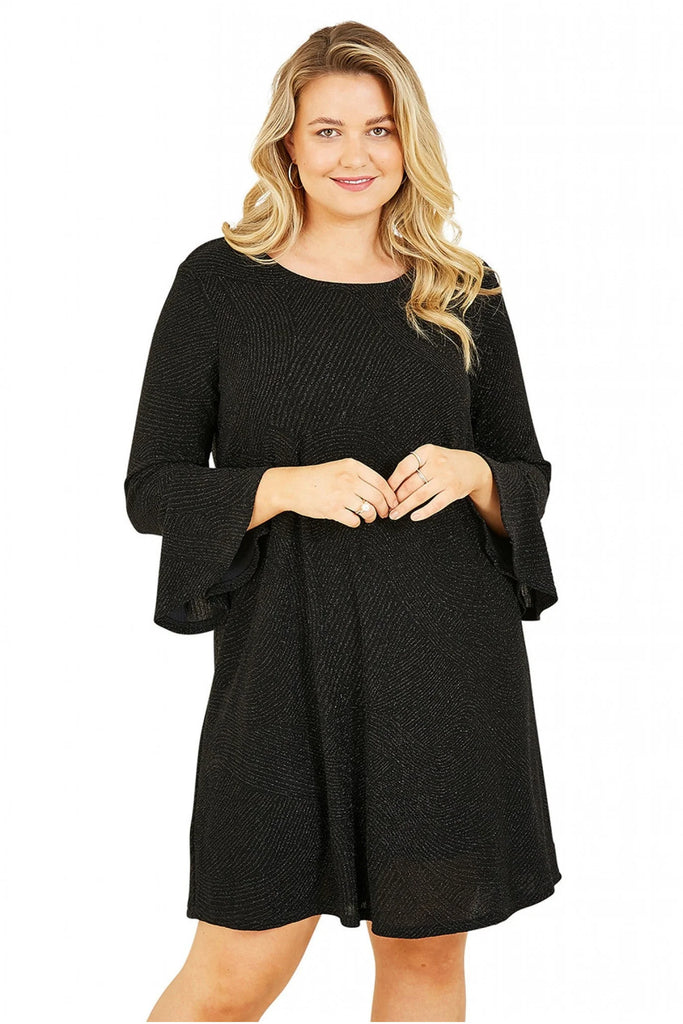 Black Sparkle Tunic With Fluted Sleeves Mela London