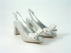 Glitz Shoes Glitter Bowed Sling Back Court Shoe With Block Heel Glitz Shoes
