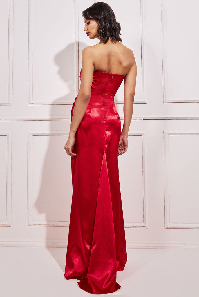 Goddiva Satin Bandeau Maxi Dress Tradegala Goddiva Satin Bandeau Maxi Dress Tradegala