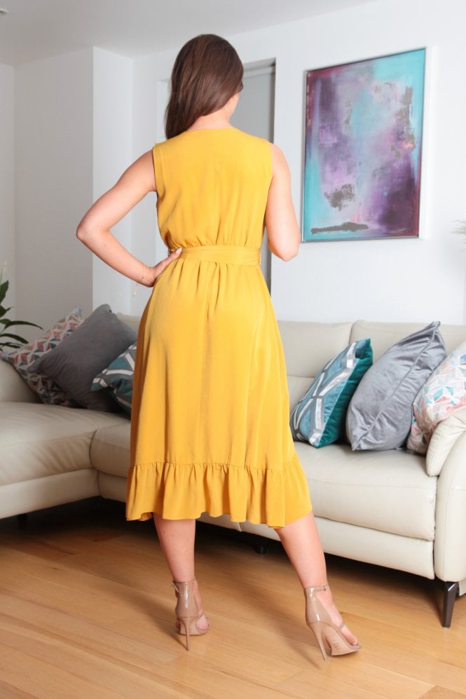 Sleeveless Yellow Wrap Dress With Frill Double Second