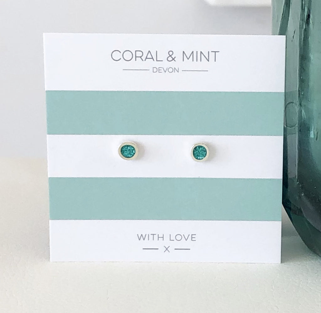 Turquoise Glitter Enamel Studs   Coral and Mint