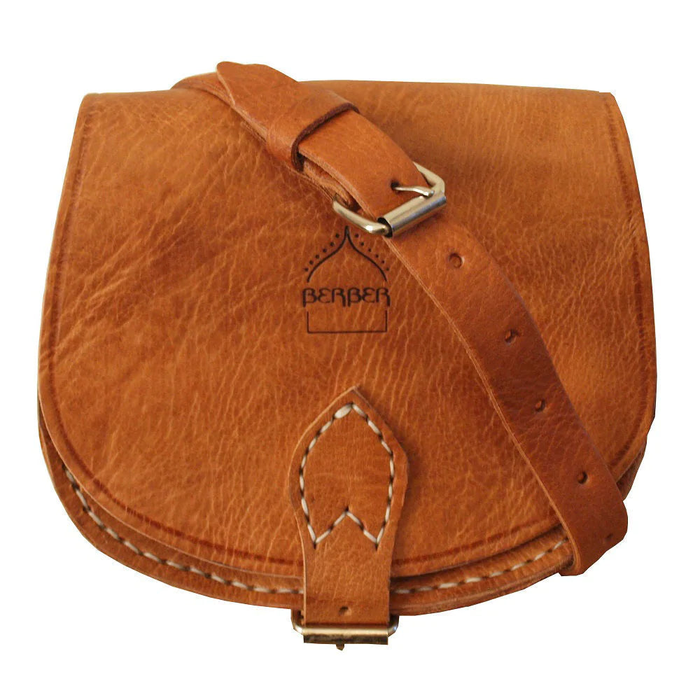 Small Leather Saddle Bag Half Moon - Tan Berber Leather