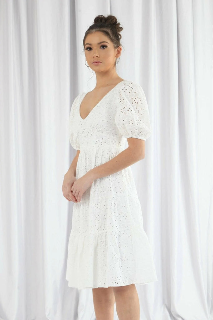 White Tiered Broderie Dress Double Second