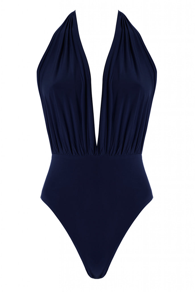 Goddiva Deep Plunge Halter Neck Swimsuit With High Leg – Tradegala