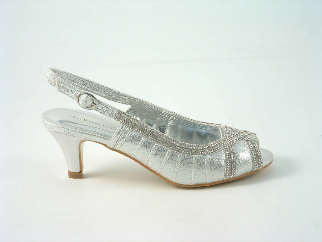 Glitz Shoes Diamante Metallic Peep Toe Sling Back Court Shoe Glitz Shoes