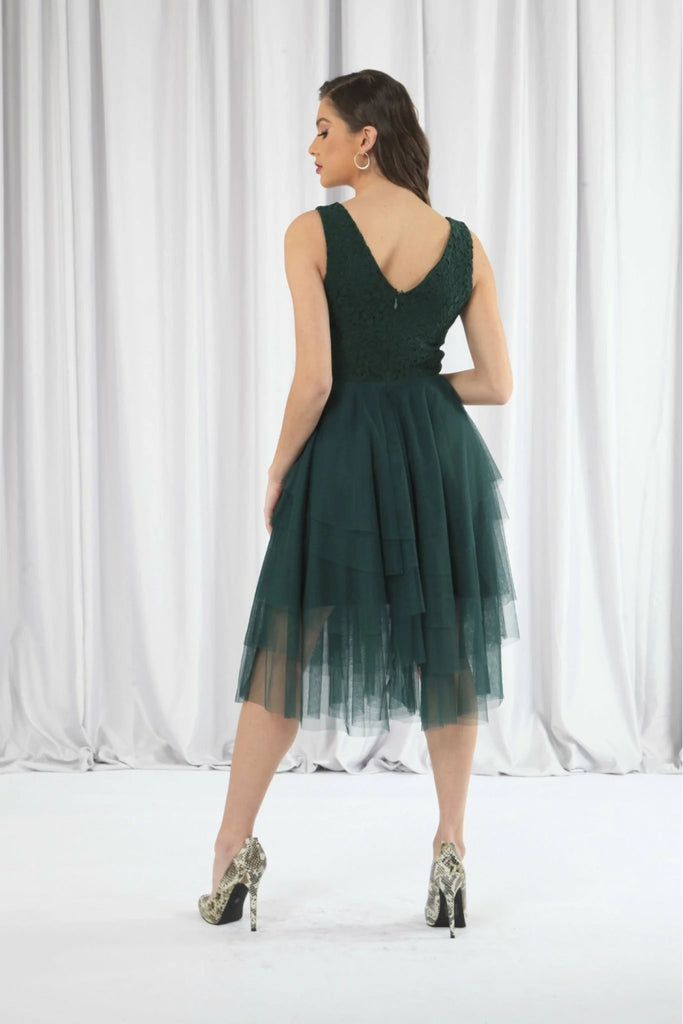 green tiered tulle dress Sage Green Sweetheart Applique Tiered Tulle Prom Dress FancyVestido